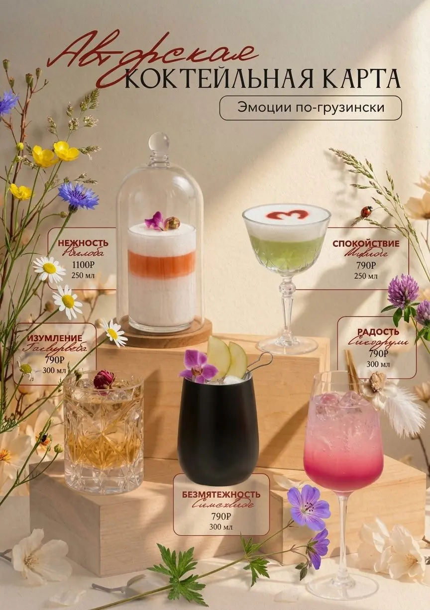 Дизайн коктейльного меню для ресторана «Мамули»
