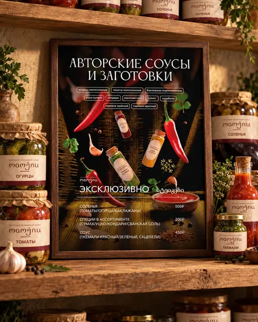 Дизайн меню авторских соусов для грузинского ресторана «Мамули»